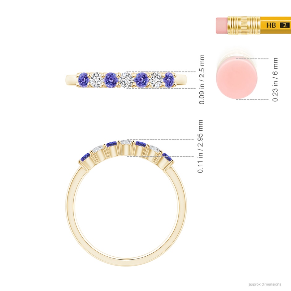 2.5mm AAA Half Eternity 7 Stone Tanzanite and Diamond Wedding Ring in Yellow Gold ruler