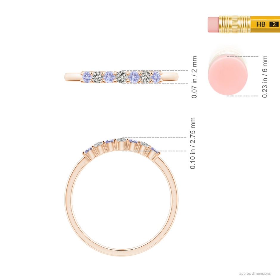 2mm A Half Eternity 7 Stone Tanzanite and Diamond Wedding Ring in Rose Gold ruler