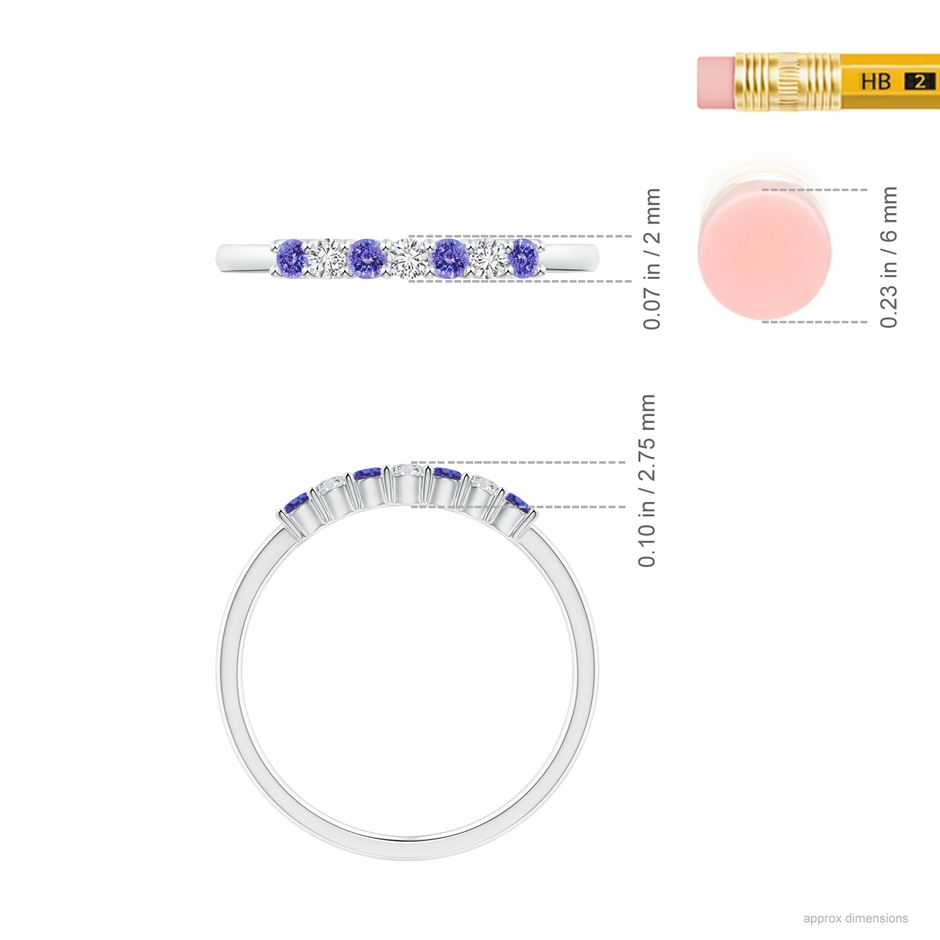 2mm AAA Half Eternity 7 Stone Tanzanite and Diamond Wedding Ring in White Gold ruler