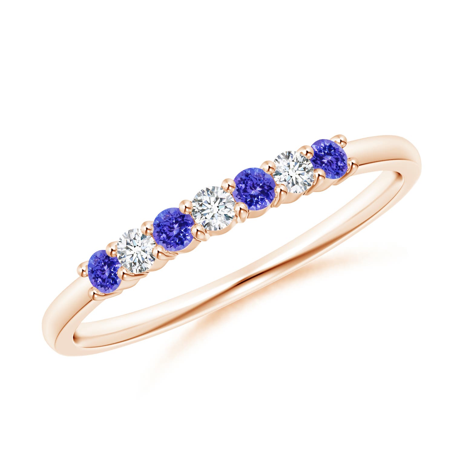 2mm AAAA Half Eternity 7 Stone Tanzanite and Diamond Wedding Ring in 18CT Rose Gold