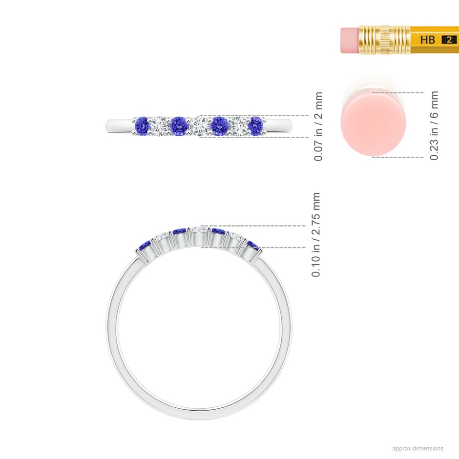 2mm AAAA Half Eternity 7 Stone Tanzanite and Diamond Wedding Ring in S999 Silver ruler