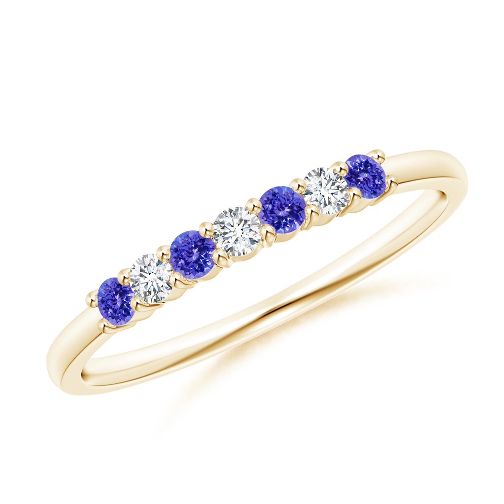 2mm AAAA Half Eternity 7 Stone Tanzanite and Diamond Wedding Ring in Yellow Gold