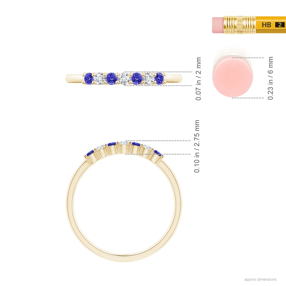 2mm AAAA Half Eternity 7 Stone Tanzanite and Diamond Wedding Ring in Yellow Gold ruler