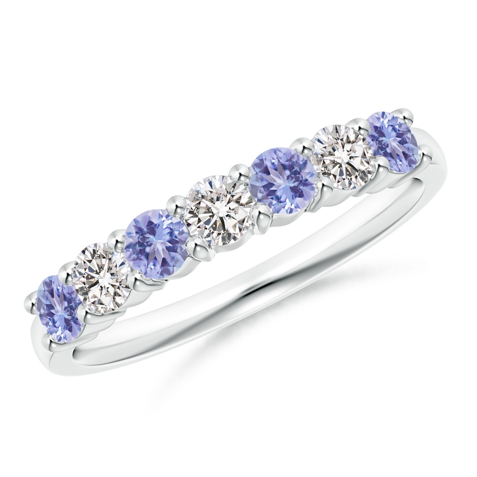 3mm AA Half Eternity 7 Stone Tanzanite and Diamond Wedding Ring in S999 Silver 