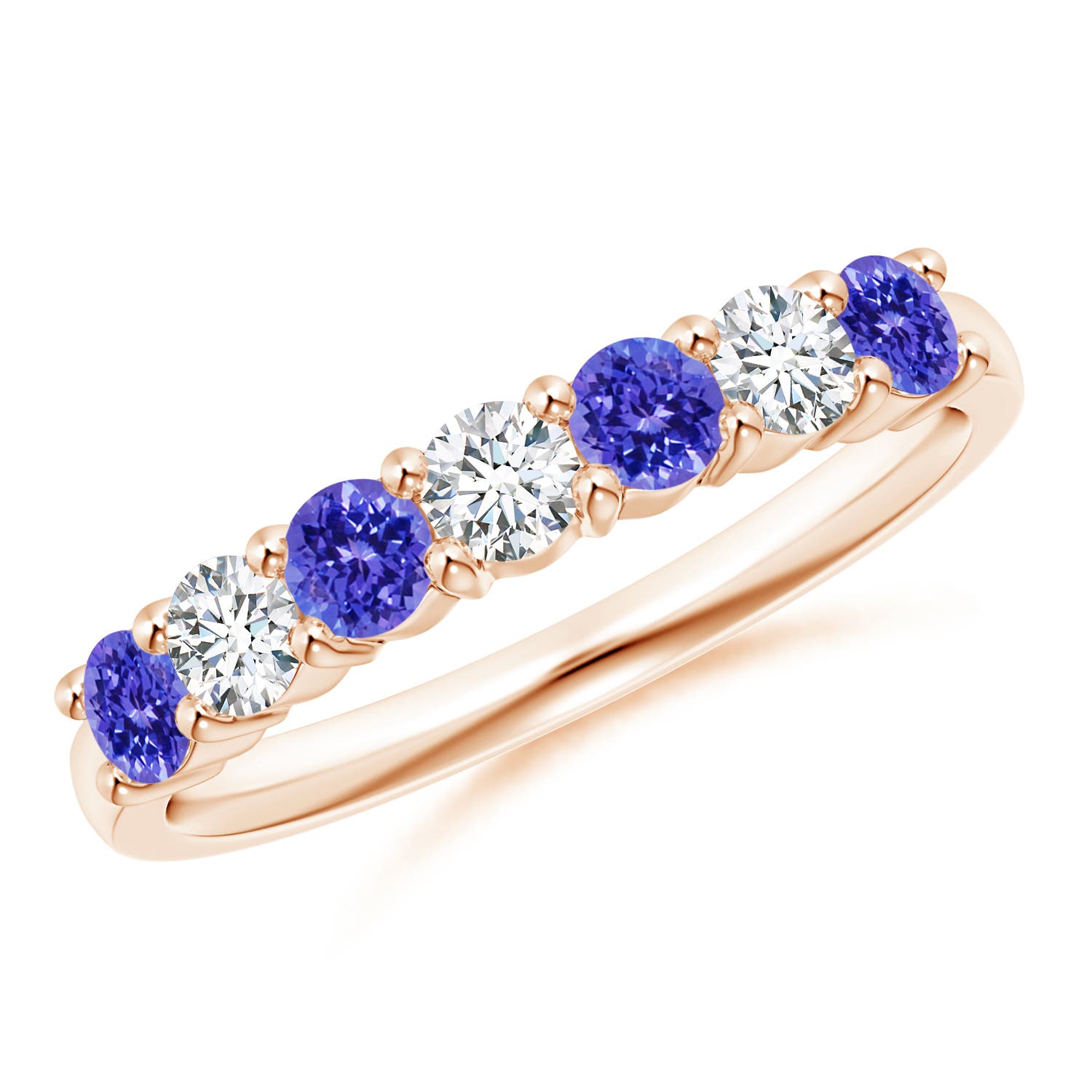 3mm AAAA Half Eternity 7 Stone Tanzanite and Diamond Wedding Ring in 18K Rose Gold