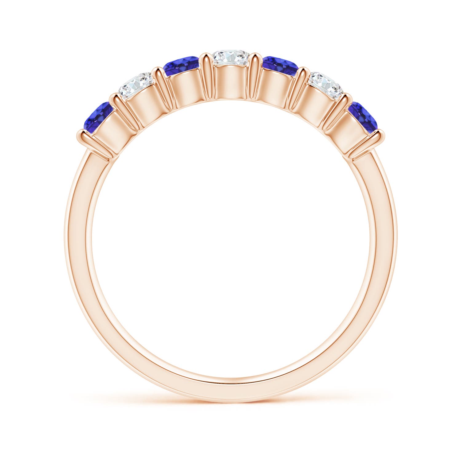 3mm AAAA Half Eternity 7 Stone Tanzanite and Diamond Wedding Ring in 18K Rose Gold