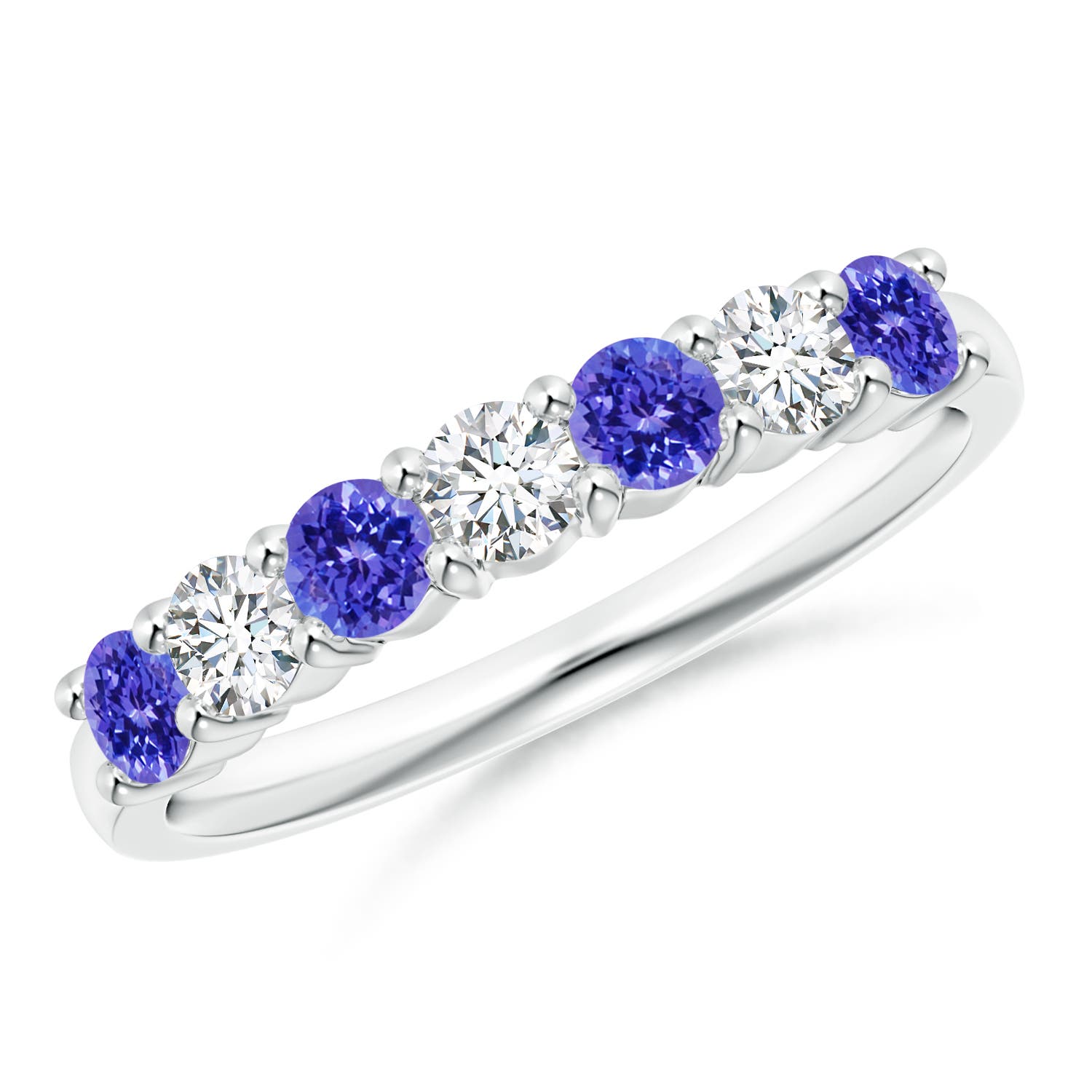 3mm AAAA Half Eternity 7 Stone Tanzanite and Diamond Wedding Ring in 18K White Gold