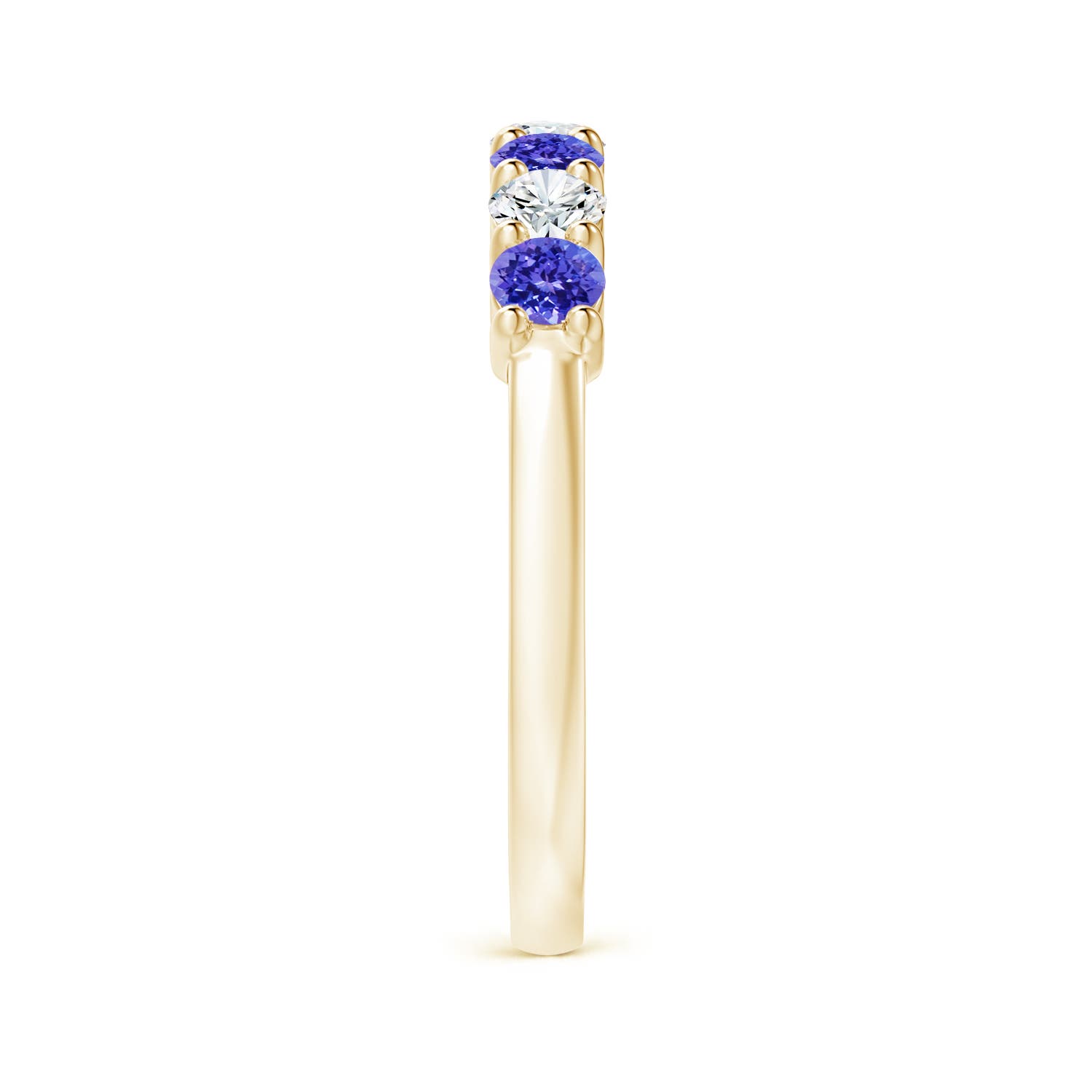 3mm AAAA Half Eternity 7 Stone Tanzanite and Diamond Wedding Ring in Yellow Gold - side 6