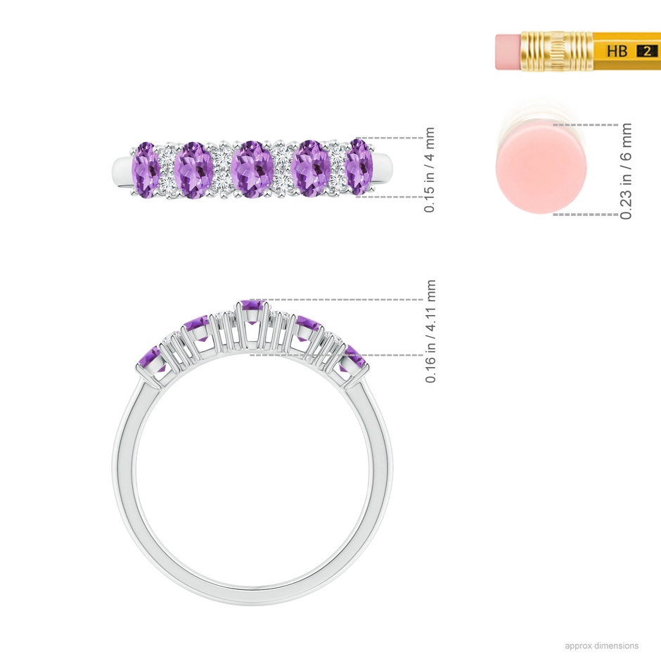 4x3mm A Five Stone Amethyst and Diamond Wedding Ring in P950 Platinum ruler