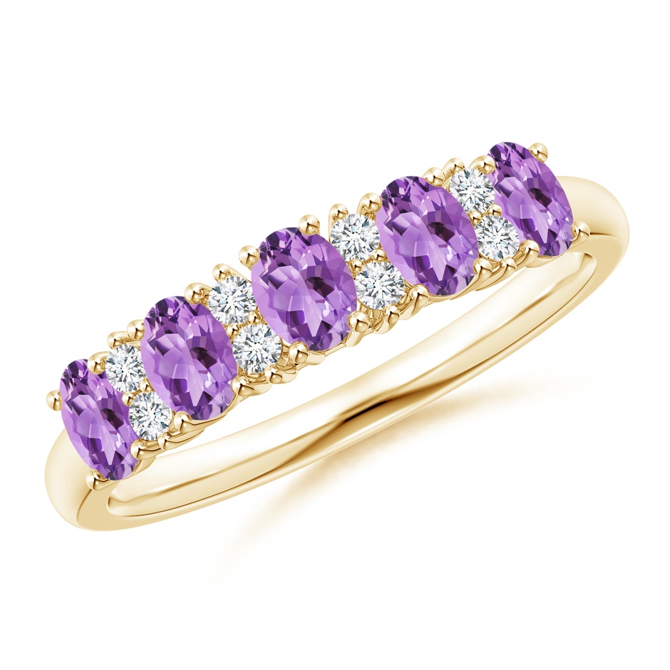 4x3mm A Five Stone Amethyst and Diamond Wedding Ring in Yellow Gold 