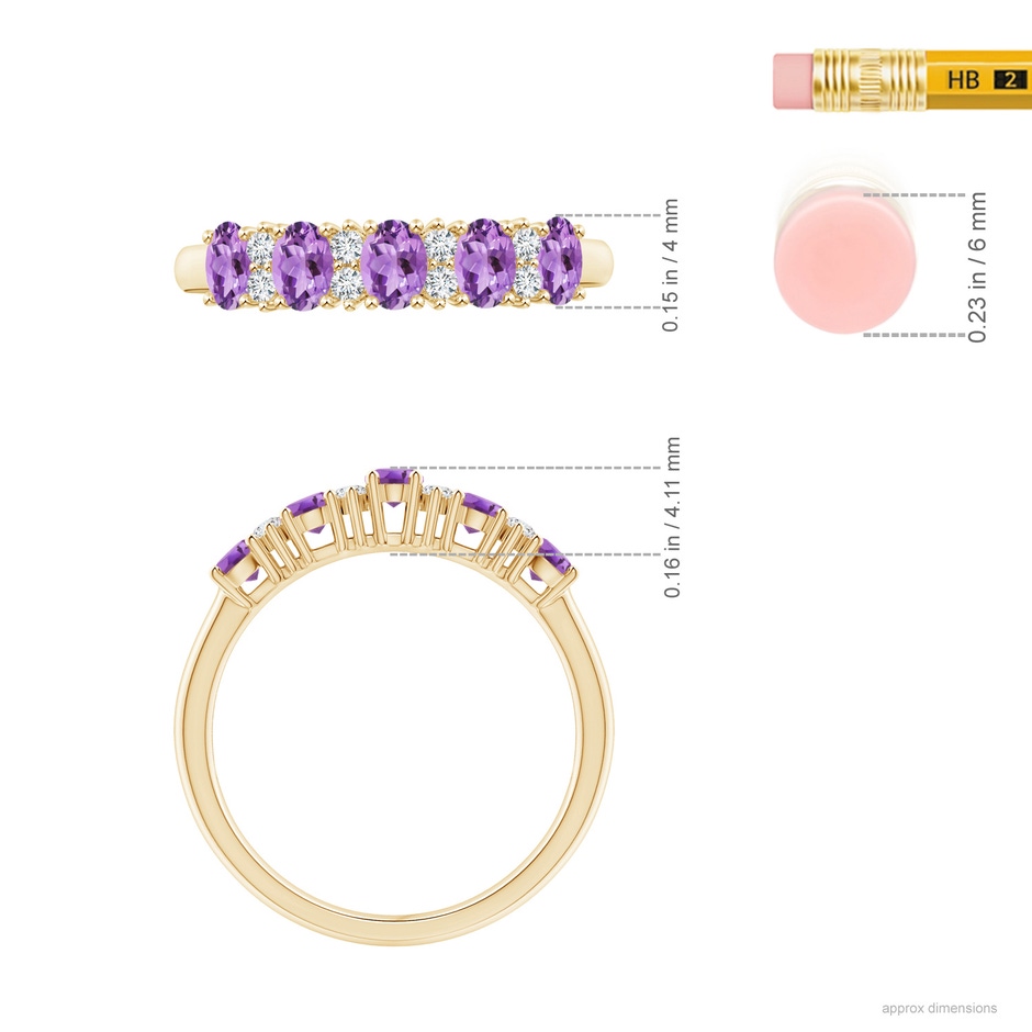 4x3mm A Five Stone Amethyst and Diamond Wedding Ring in Yellow Gold ruler