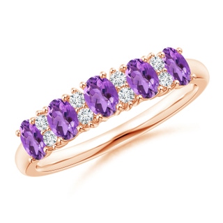 4x3mm AA Five Stone Amethyst and Diamond Wedding Ring in Rose Gold