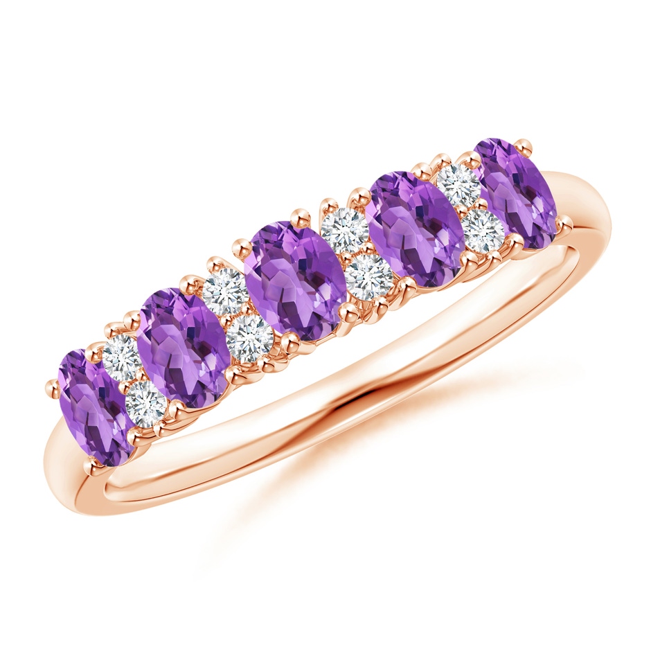 4x3mm AA Five Stone Amethyst and Diamond Wedding Ring in Rose Gold 