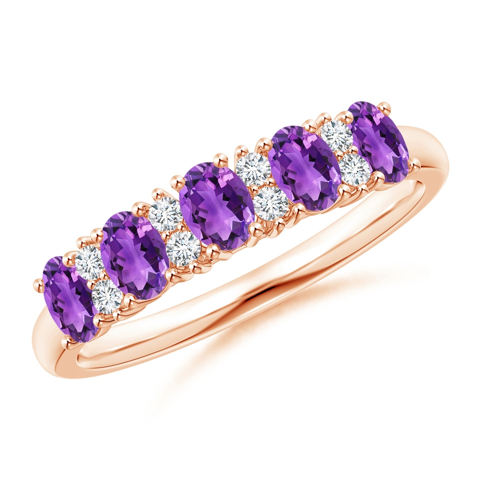 4x3mm AAA Five Stone Amethyst and Diamond Wedding Ring in Rose Gold 
