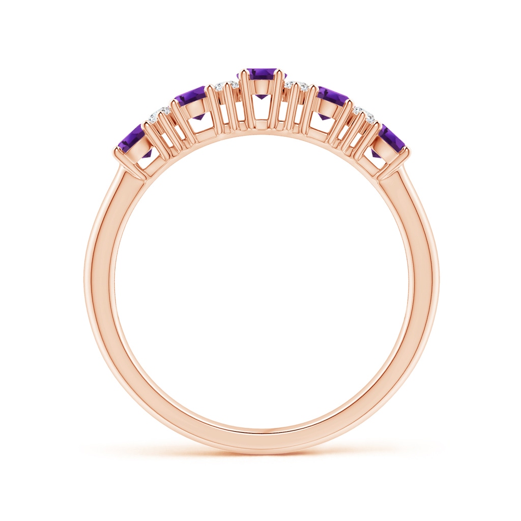4x3mm AAAA Five Stone Amethyst and Diamond Wedding Ring in Rose Gold - side 199