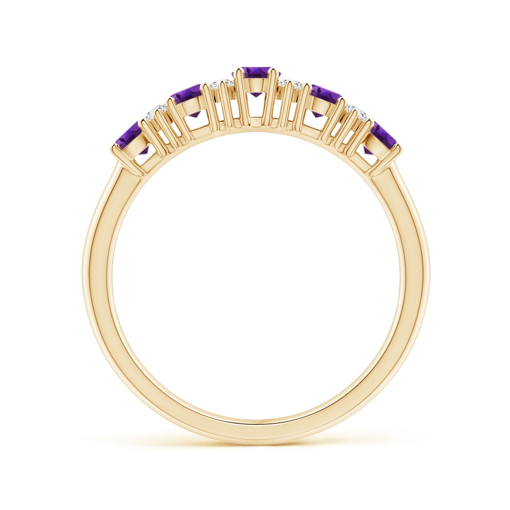 4x3mm AAAA Five Stone Amethyst and Diamond Wedding Ring in Yellow Gold - side 199