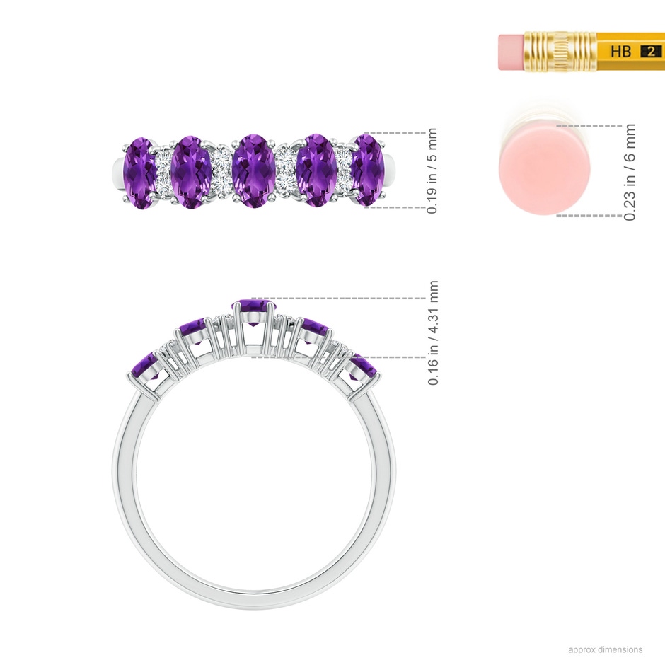 5x3mm AAAA Five Stone Amethyst and Diamond Wedding Ring in P950 Platinum ruler