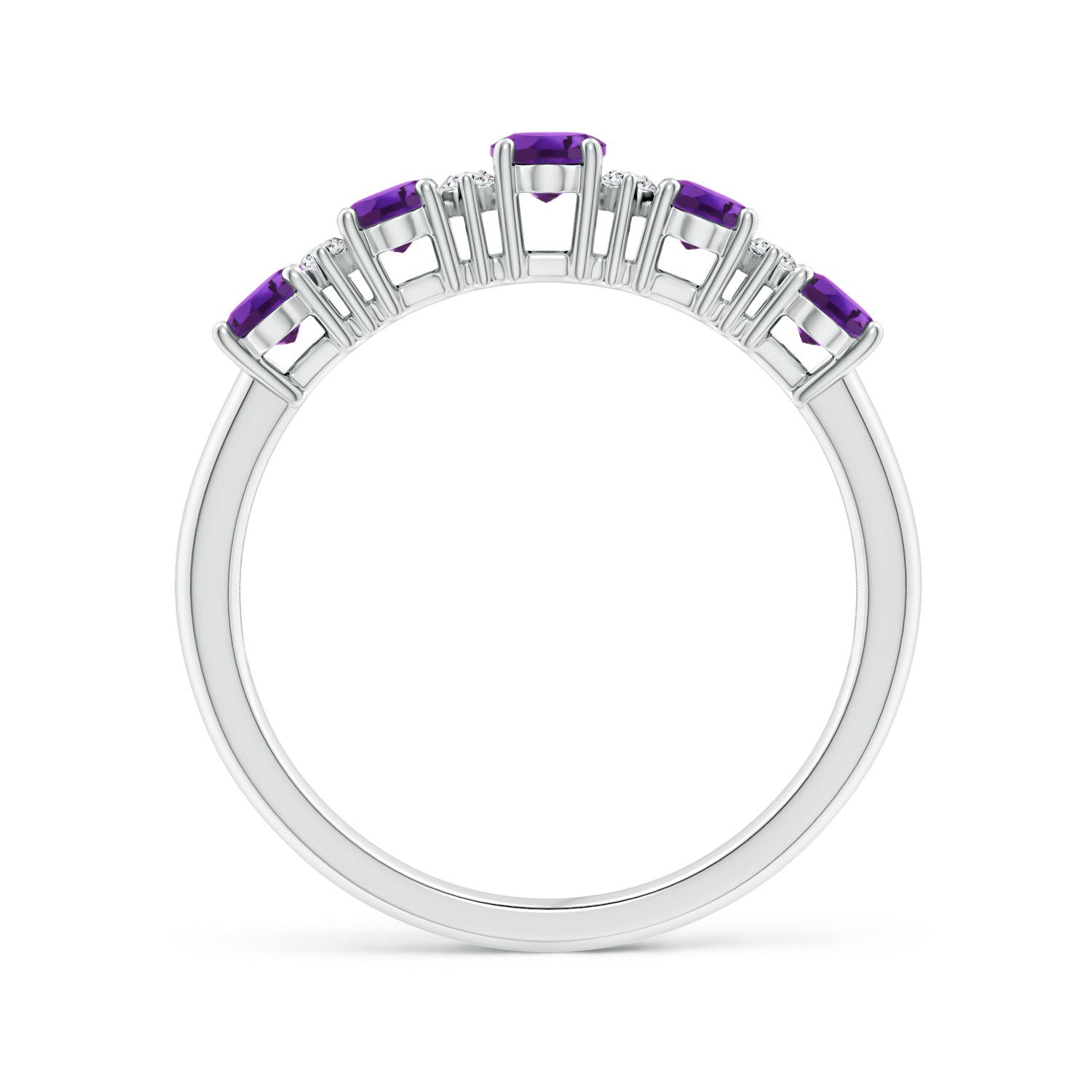 5x3mm AAAA Five Stone Amethyst and Diamond Wedding Ring in White Gold