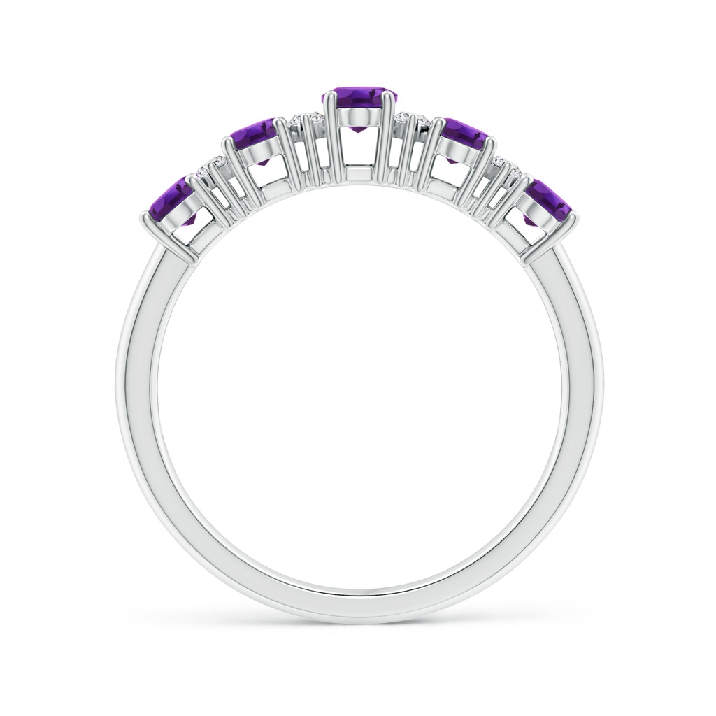 5x3mm AAAA Five Stone Amethyst and Diamond Wedding Ring in White Gold - side 199
