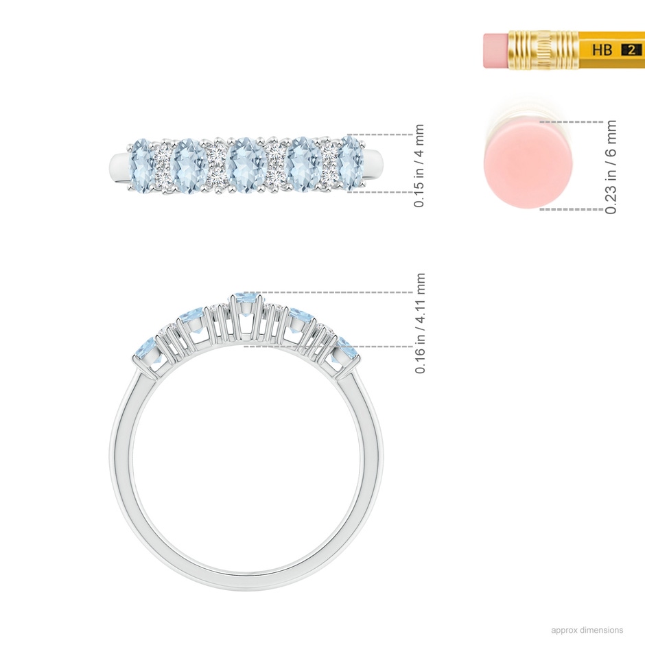 4x3mm A Five Stone Aquamarine and Diamond Wedding Ring in 10K White Gold ruler