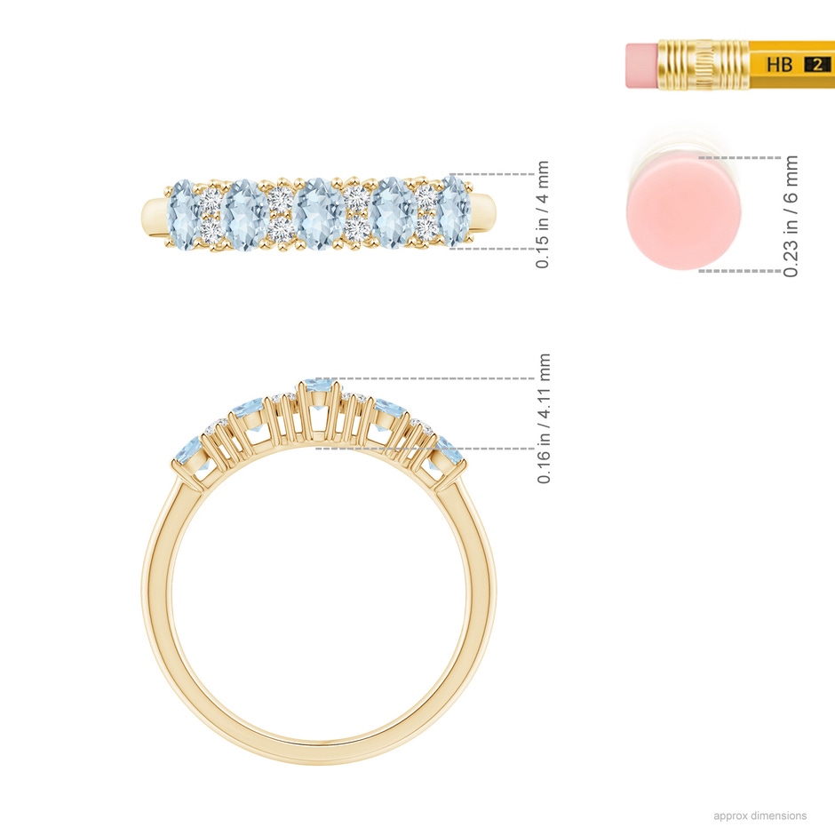 4x3mm A Five Stone Aquamarine and Diamond Wedding Ring in 10K Yellow Gold ruler