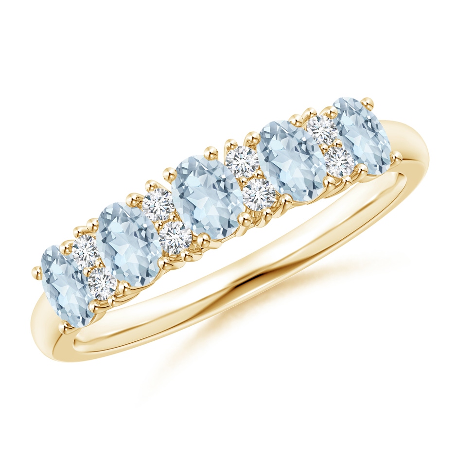 4x3mm A Five Stone Aquamarine and Diamond Wedding Ring in Yellow Gold 