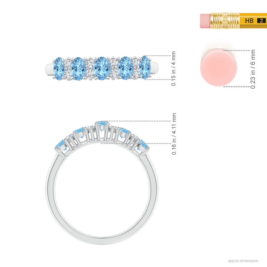 4x3mm AAAA Five Stone Aquamarine and Diamond Wedding Ring in P950 Platinum ruler