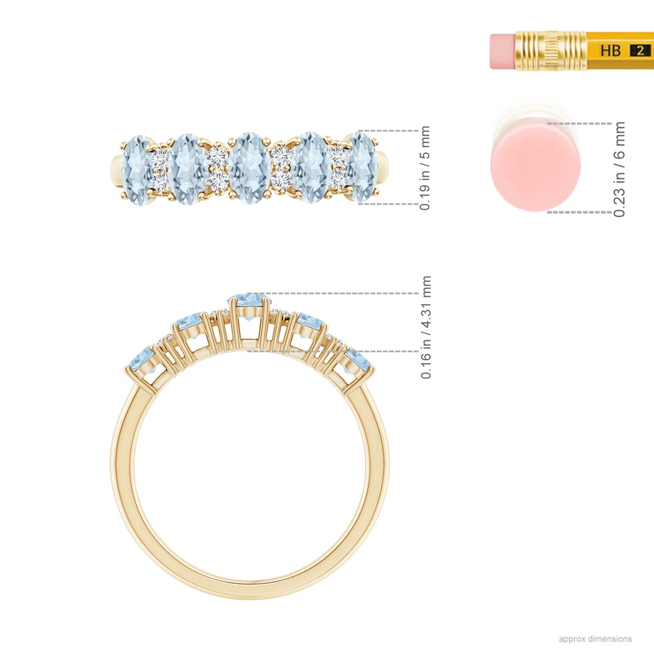 5x3mm A Five Stone Aquamarine and Diamond Wedding Ring in Yellow Gold ruler