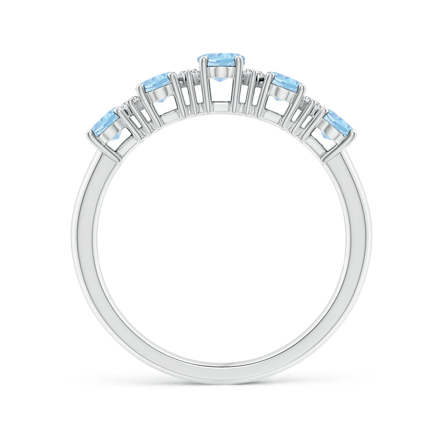 5x3mm AAA Five Stone Aquamarine and Diamond Wedding Ring in White Gold - side 3