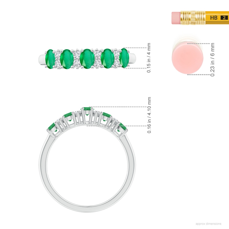 4x3mm A Five Stone Emerald and Diamond Wedding Ring in P950 Platinum ruler