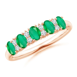 4x3mm A Five Stone Emerald and Diamond Wedding Ring in Rose Gold