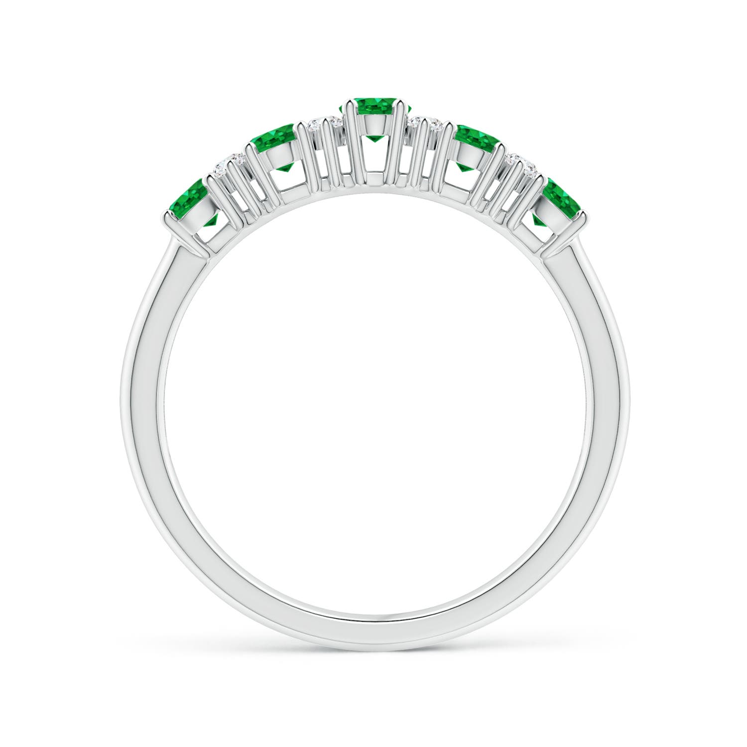 4x3mm AAA Five Stone Emerald and Diamond Wedding Ring in 18K White Gold