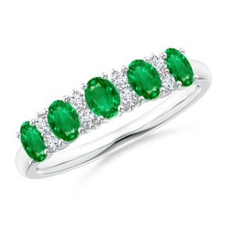 4x3mm AAA Five Stone Emerald and Diamond Wedding Ring in White Gold