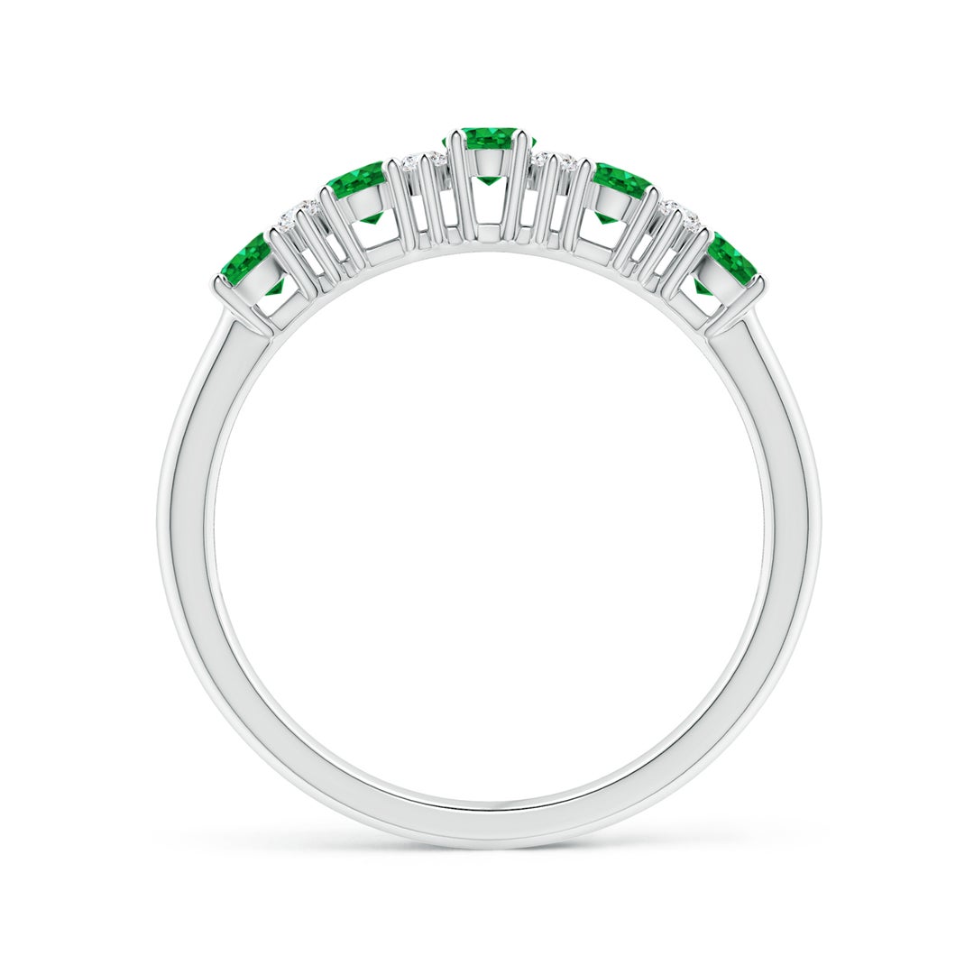 4x3mm AAA Five Stone Emerald and Diamond Wedding Ring in White Gold - side 3