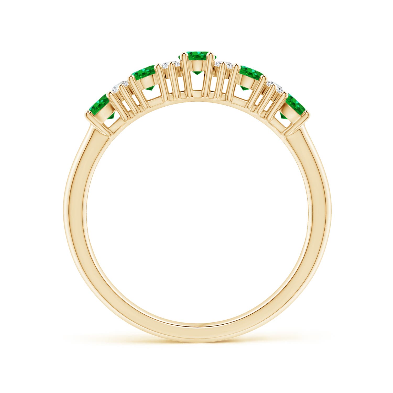 4x3mm AAAA Five Stone Emerald and Diamond Wedding Ring in Yellow Gold