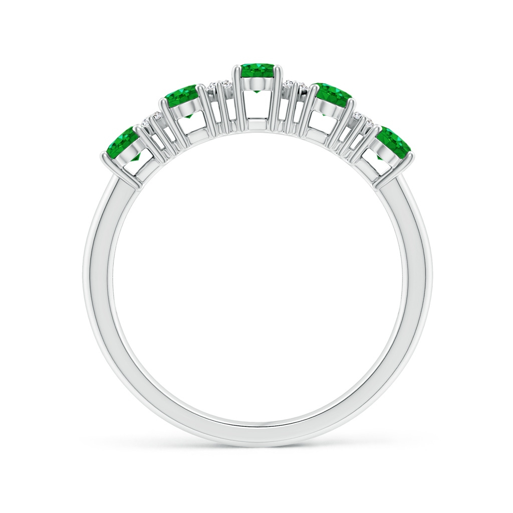 5x3mm AAAA Five Stone Emerald and Diamond Wedding Ring in White Gold Side 199