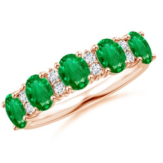 5x4mm AAA Five Stone Emerald and Diamond Wedding Ring in Rose Gold