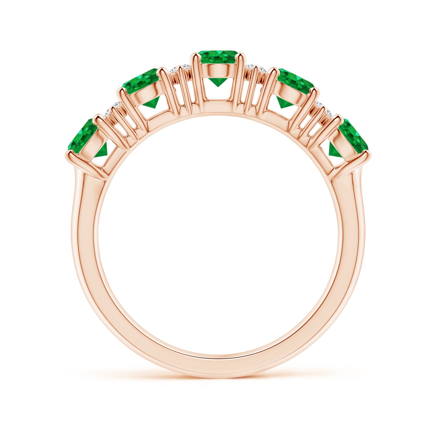 5x4mm AAA Five Stone Emerald and Diamond Wedding Ring in Rose Gold