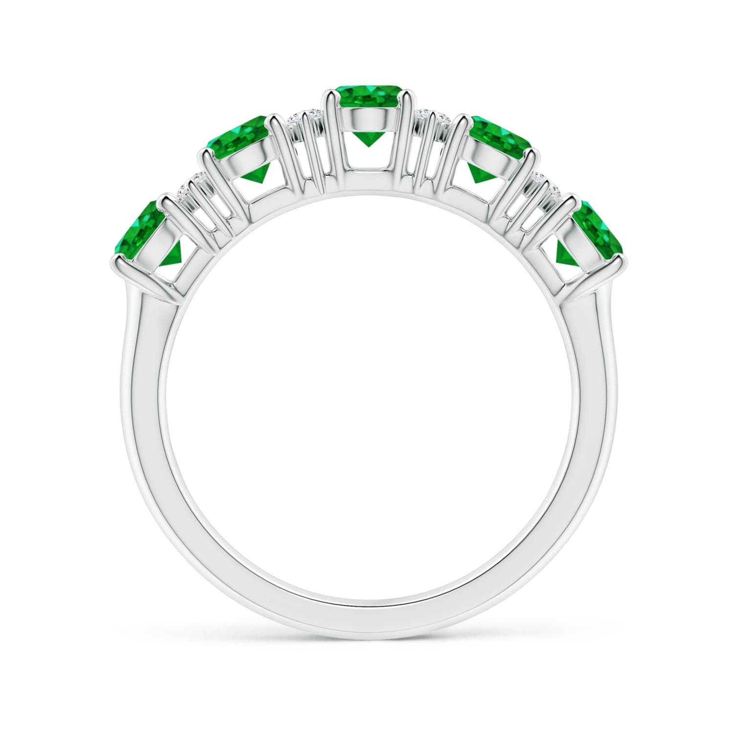 5x4mm AAAA Five Stone Emerald and Diamond Wedding Ring in P950 Platinum