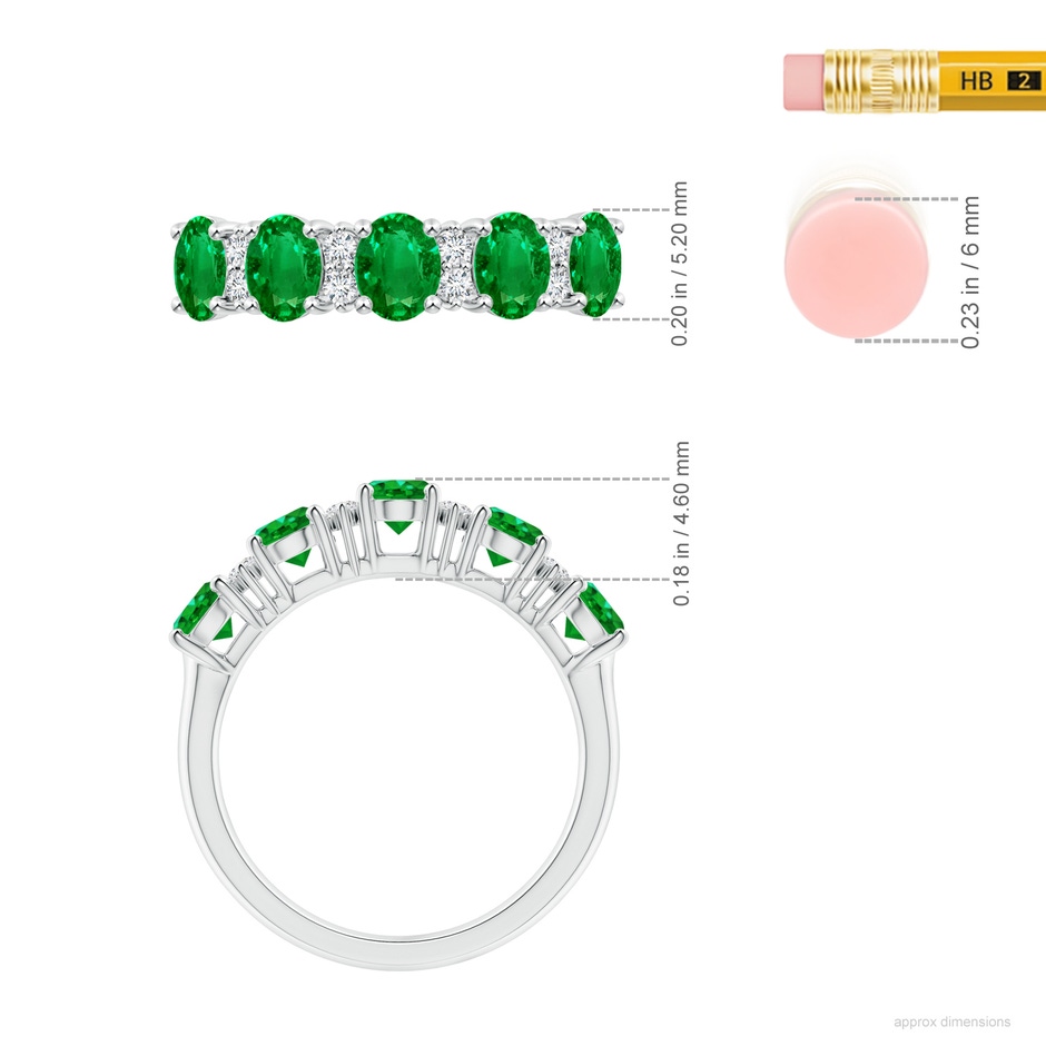 5x4mm AAAA Five Stone Emerald and Diamond Wedding Ring in P950 Platinum ruler