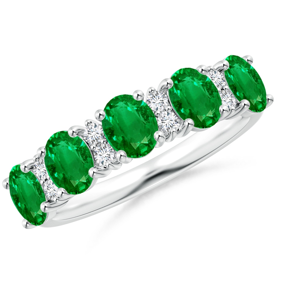 5x4mm AAAA Five Stone Emerald and Diamond Wedding Ring in White Gold 