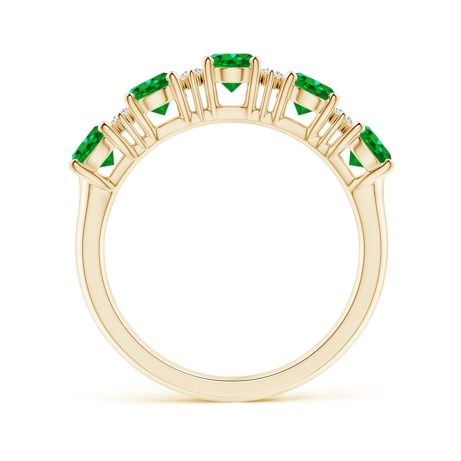 5x4mm AAAA Five Stone Emerald and Diamond Wedding Ring in Yellow Gold side 199