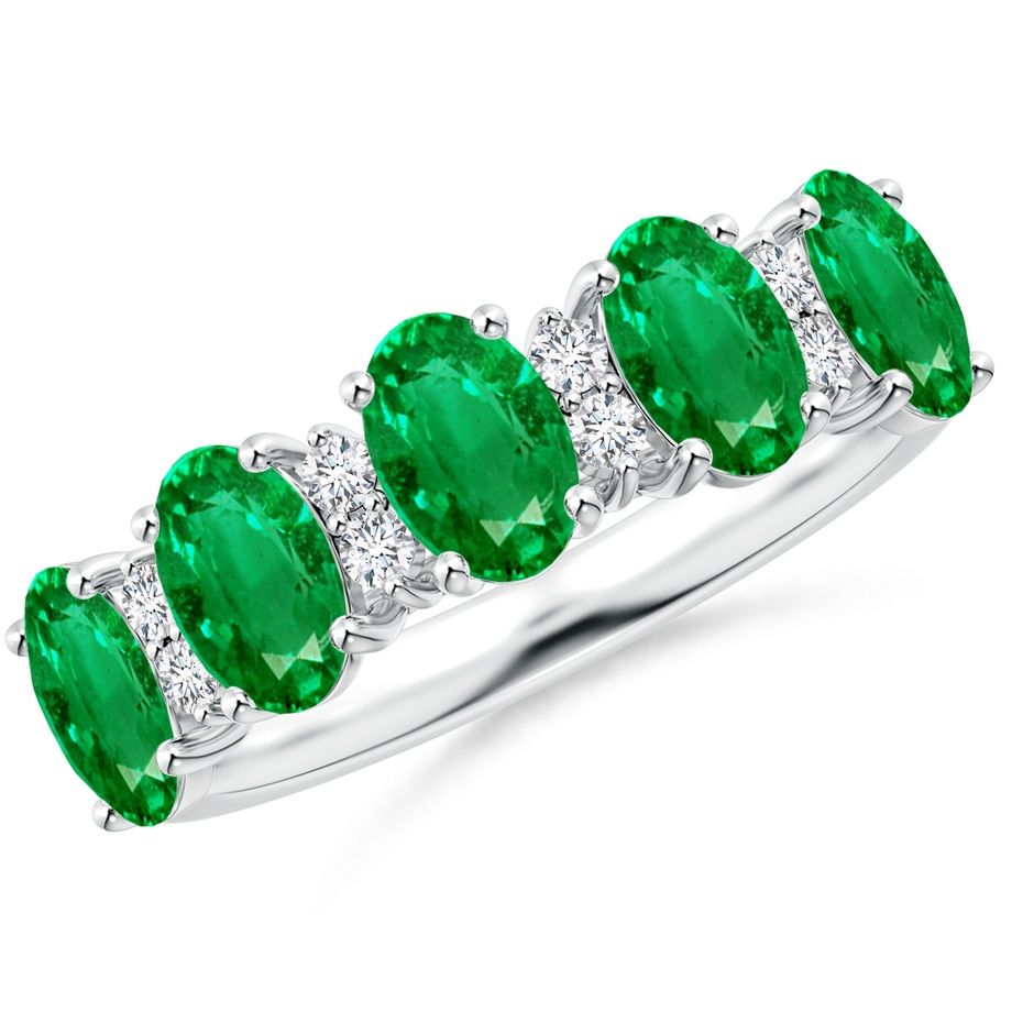 6x4mm AAA Five Stone Emerald and Diamond Wedding Ring in P950 Platinum 