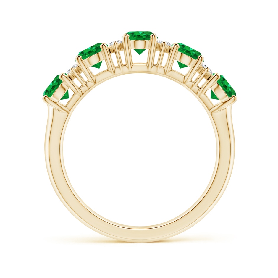 6x4mm AAA Five Stone Emerald and Diamond Wedding Ring in Yellow Gold side 199