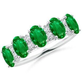 6x4mm AAAA Five Stone Emerald and Diamond Wedding Ring in P950 Platinum