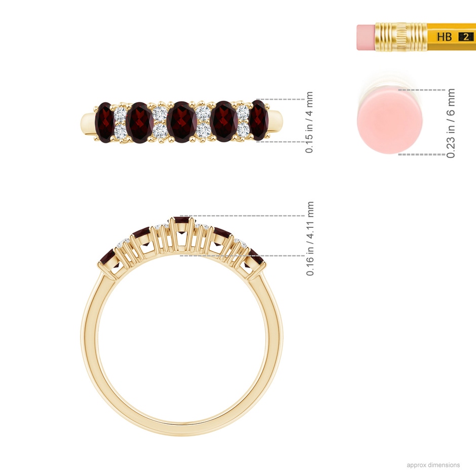 4x3mm A Five Stone Garnet and Diamond Wedding Ring in Yellow Gold ruler