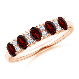 4x3mm AAA Five Stone Garnet and Diamond Wedding Ring in Rose Gold
