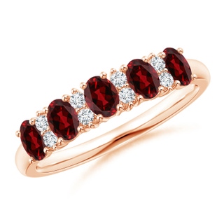 4x3mm AAAA Five Stone Garnet and Diamond Wedding Ring in Rose Gold