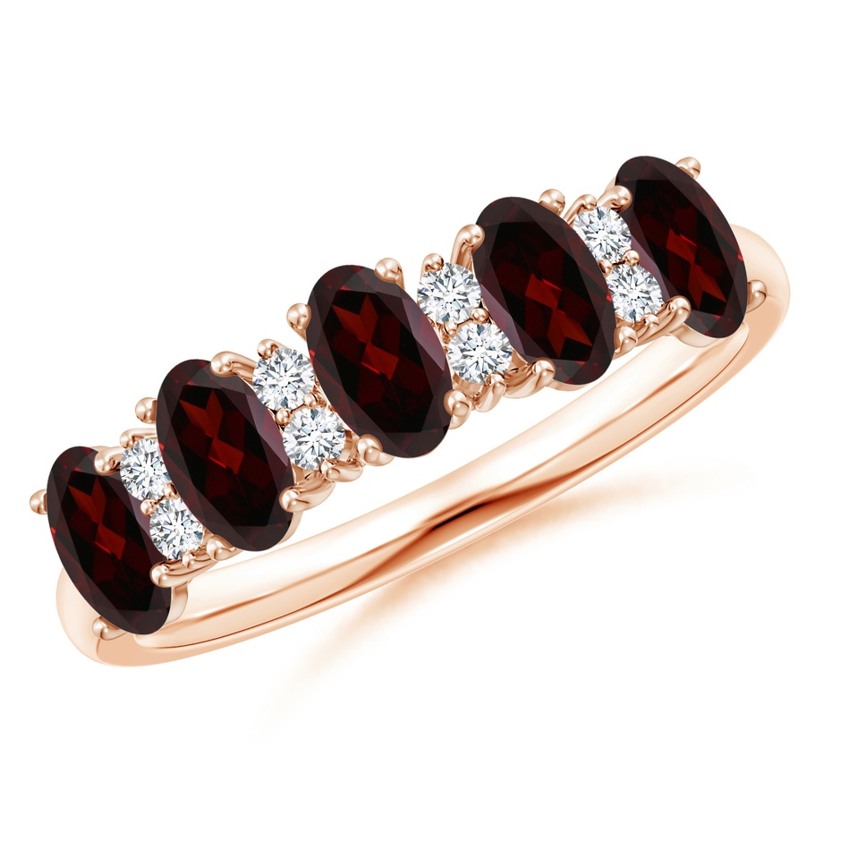 5x3mm A Five Stone Garnet and Diamond Wedding Ring in Rose Gold 