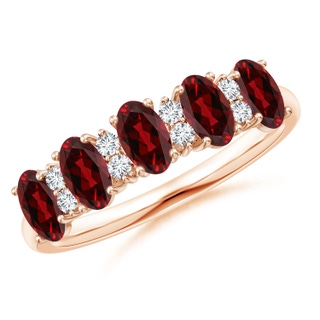 5x3mm AAAA Five Stone Garnet and Diamond Wedding Ring in 18K Rose Gold